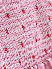 JoJo Maman Bébé Pink Cherry Gingham Shirred Tie Shoulder Swimsuit - Image 4 of 5