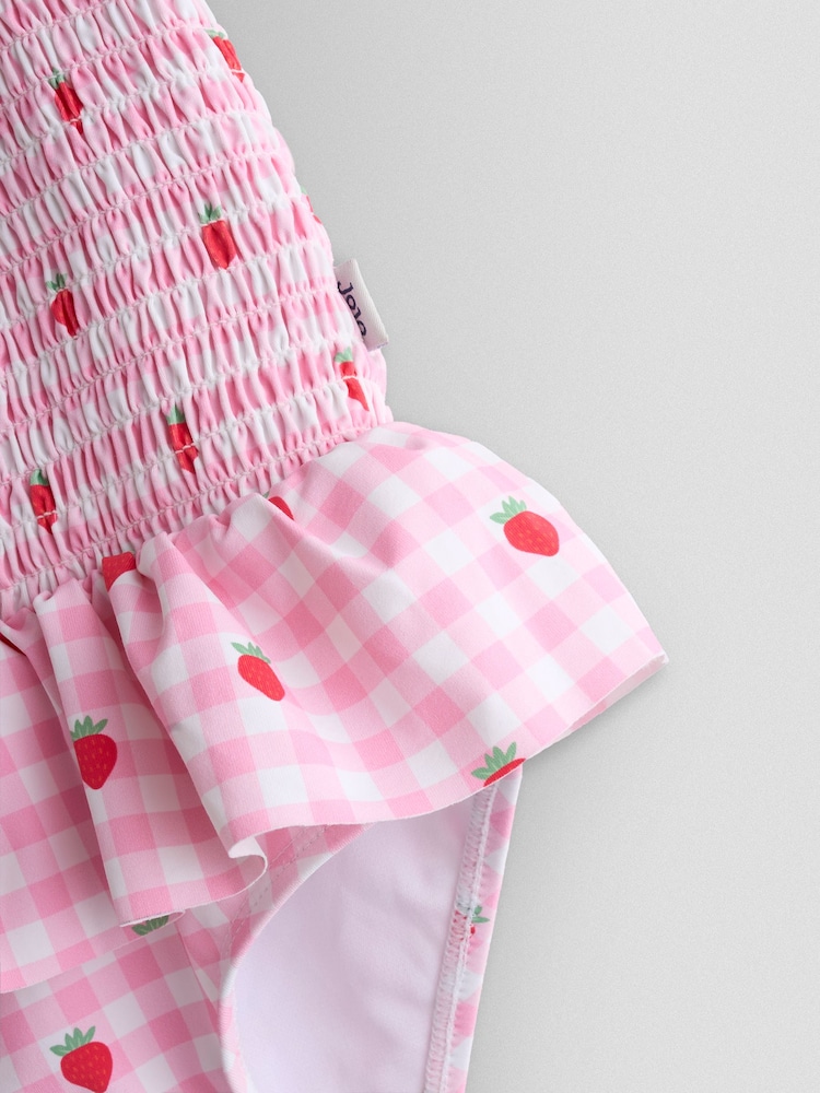 JoJo Maman Bébé Pink Cherry Gingham Shirred Tie Shoulder Swimsuit - Image 5 of 5 JoJo Maman Bébé Pink Cherry Gingham Shirred Tie Shoulder Swimsuit - Image 5 of 5
