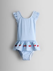 JoJo Maman Bébé Blue Stripe Cherry Frill Swimsuit - Image 2 of 4