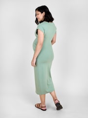 JoJo Maman Bébé Green Premium Jersey Ruched Side Bodycon Midi Dress - Image 2 of 5