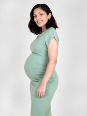 JoJo Maman Bébé Green Premium Jersey Ruched Side Bodycon Midi Dress - Image 4 of 5