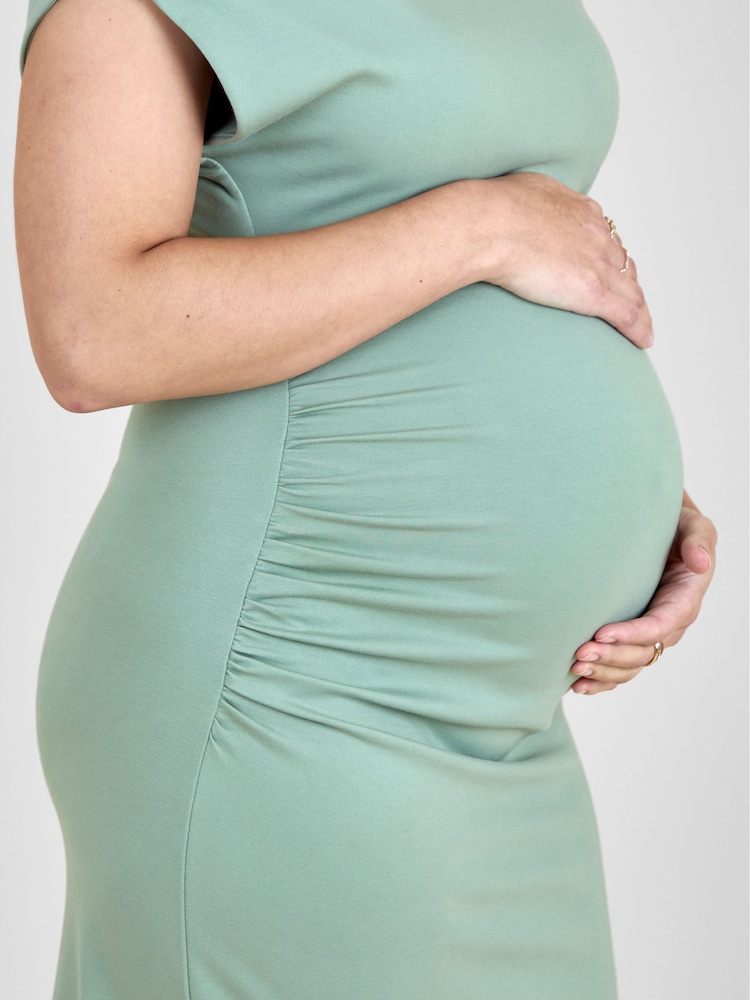 JoJo Maman Bébé Green Premium Jersey Ruched Side Bodycon Midi Dress - Image 5 of 5