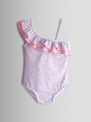 JoJo Maman Bébé Floral Asymmetric Ruffle Swimsuit - Imaginea 2 din 5