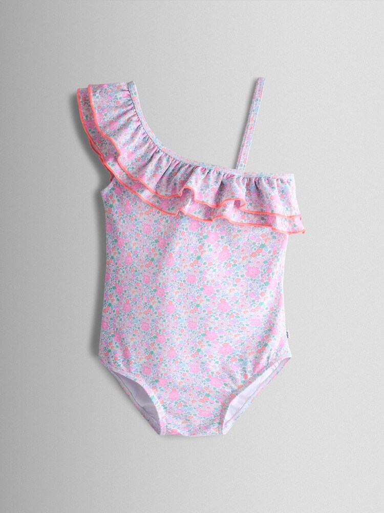 JoJo Maman Bébé Floral Asymmetric Ruffle Swimsuit - Imaginea 2 din 5