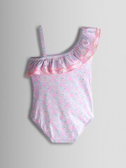 JoJo Maman Bébé Floral Asymmetric Ruffle Swimsuit - Imaginea 3 din 5