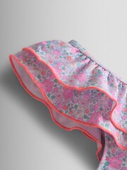 JoJo Maman Bébé Floral Asymmetric Ruffle Swimsuit - Imaginea 4 din 5