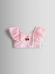 JoJo Maman Bébé Pink Cherry Stripe Textured 2-Piece Bikini Set - Image 3 of 8
