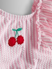 JoJo Maman Bébé Pink Cherry Stripe Textured 2-Piece Bikini Set - Image 7 of 8