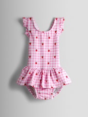 JoJo Maman Bébé Strawberry Gingham Swimsuit With Integral Nappy - صورة 1 من 4