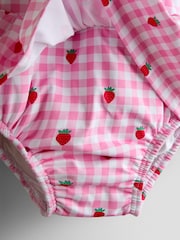 JoJo Maman Bébé Strawberry Gingham Swimsuit With Integral Nappy - صورة 4 من 4