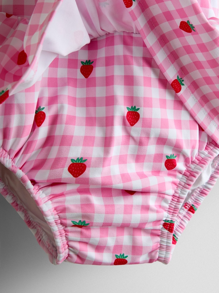 JoJo Maman Bébé Strawberry Gingham Swimsuit With Integral Nappy - صورة 4 من 4 JoJo Maman Bébé Strawberry Gingham Swimsuit With Integral Nappy - صورة 4 من 4