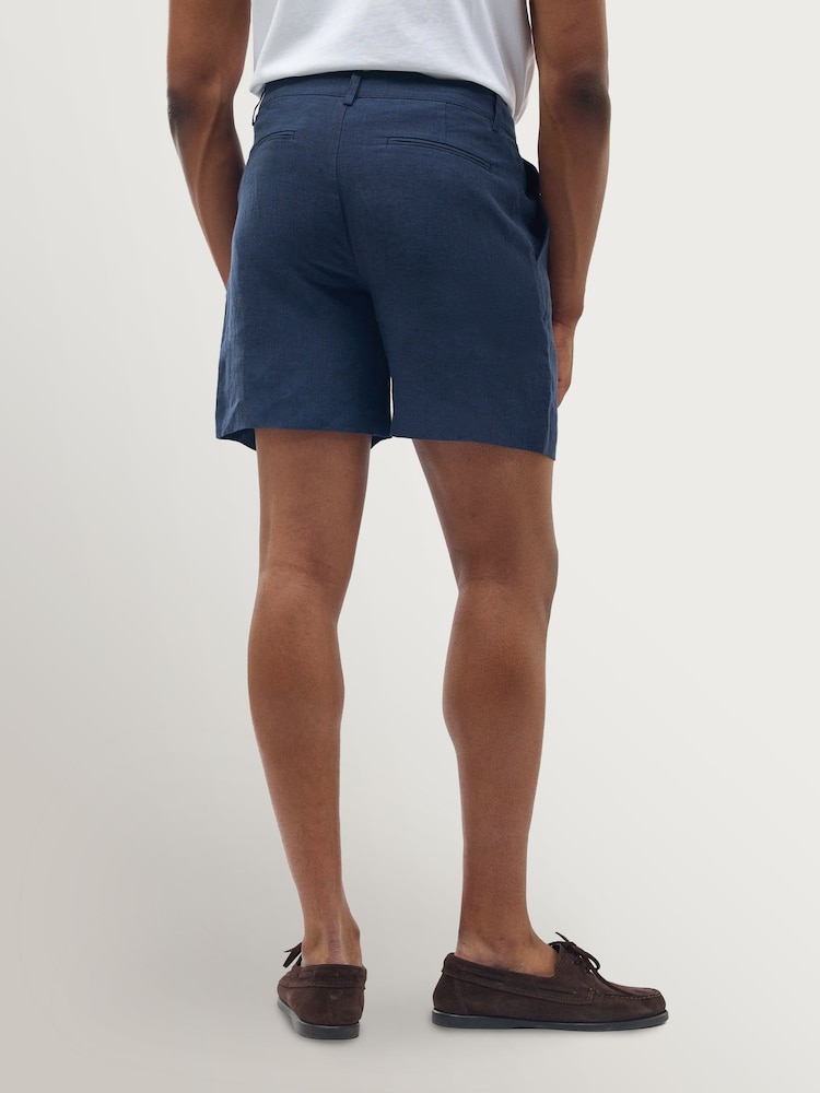 Percival Blue Pleated Tailored Linen Shorts - Image 2 of 5