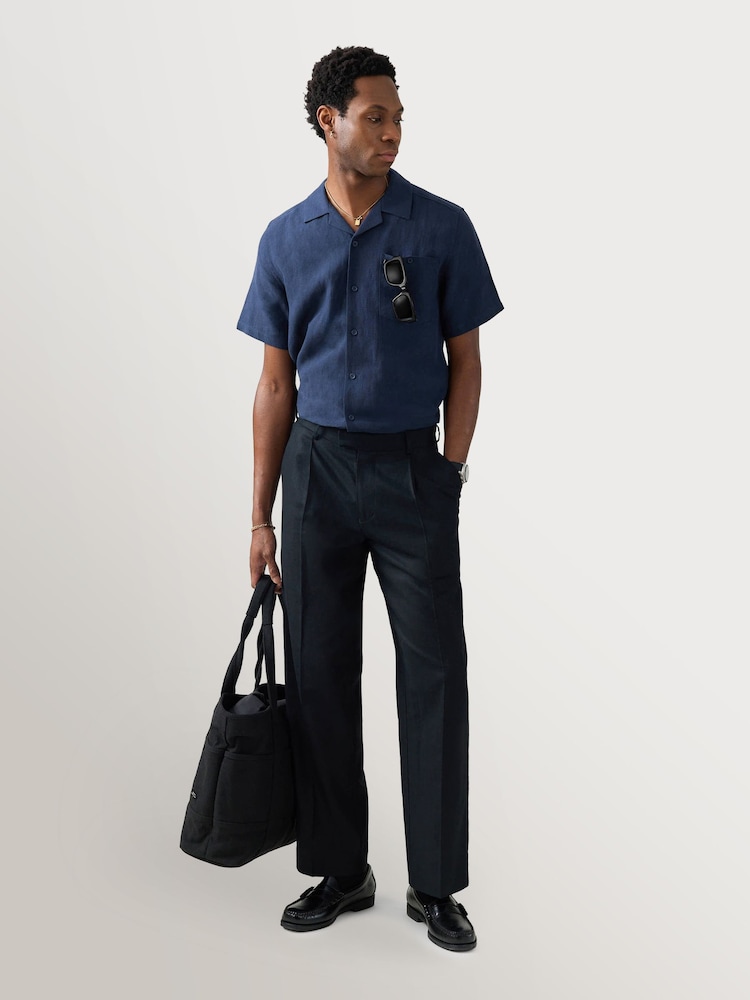 Percival Blue Short Sleeve Cuban Linen Shirt - Image 2 of 4