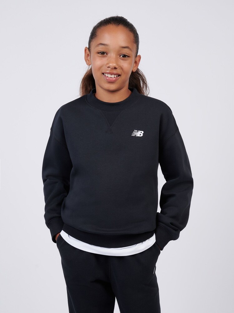 New Balance Black French Terry Small Logo Crew Sweatshirt - Image 1 of 8