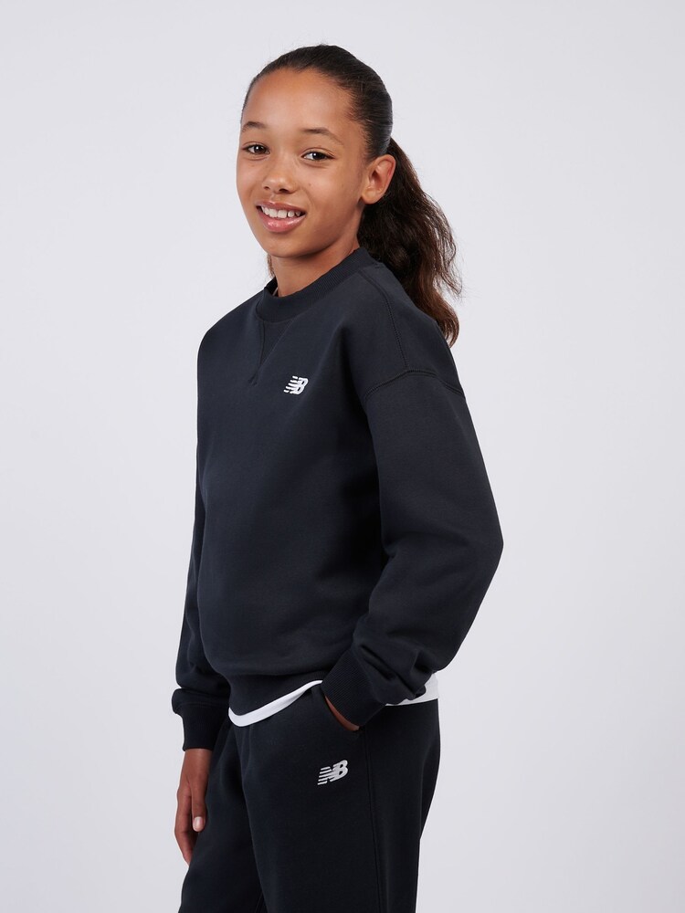 New Balance Black French Terry Small Logo Crew Sweatshirt - Image 2 of 8