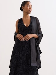 Phase Eight Black Satin Trim Scarf - Image 4 of 6