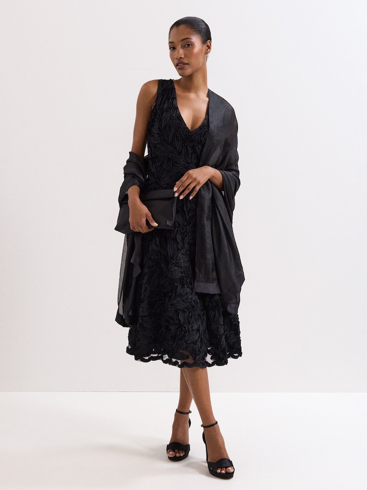 Phase Eight Black Satin Trim Scarf - Image 6 of 6