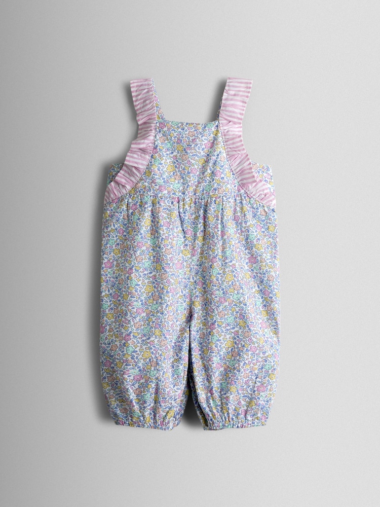 JoJo Maman Bébé Floral Spliced Dungarees T-Shirt and Hat Set - Imaginea 2 din 9