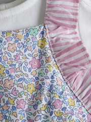 JoJo Maman Bébé Floral Spliced Dungarees T-Shirt and Hat Set - Imaginea 9 din 9