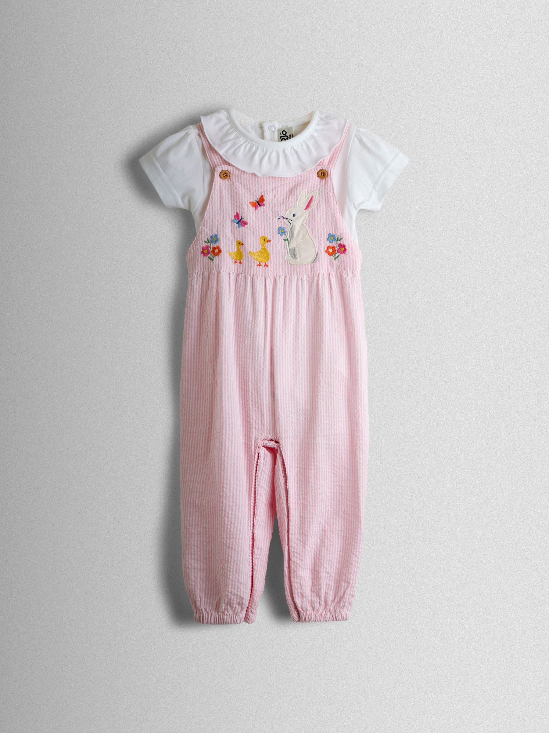 Jojo Maman Bébé Pink Bunny Embroidered Dungarees & Body Set