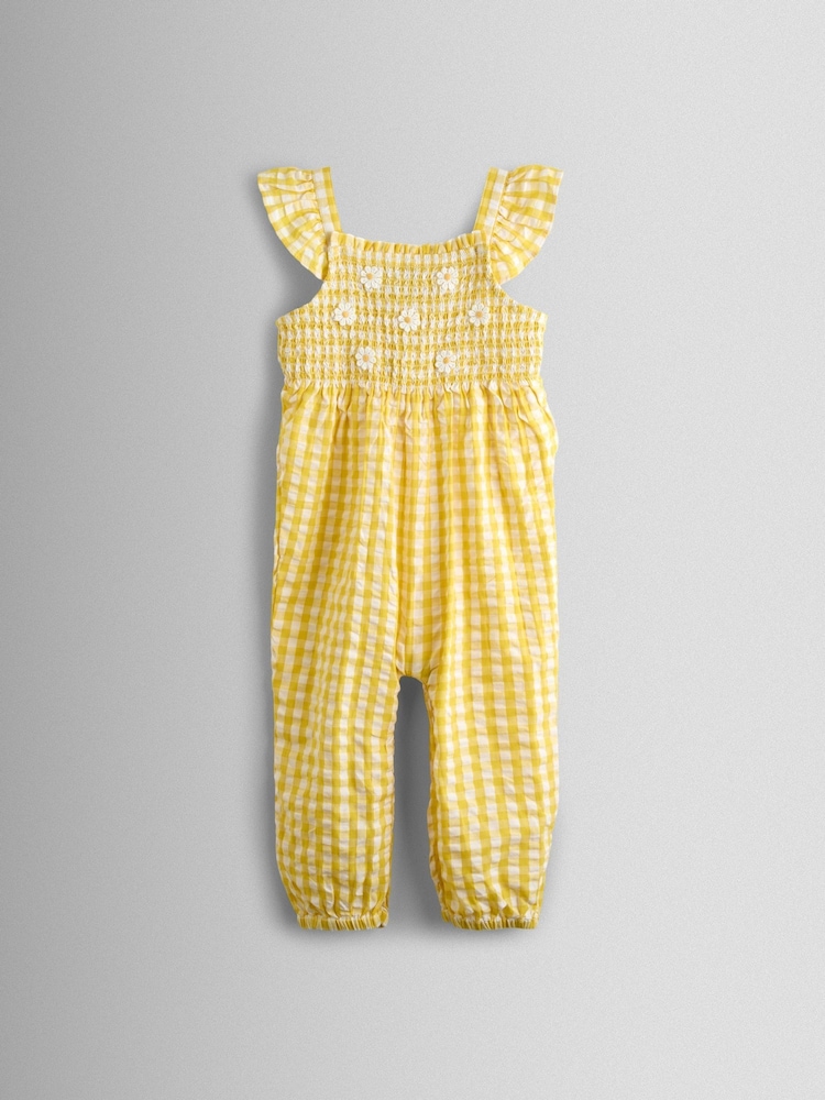 JoJo Maman Bébé Yellow Smocked Dungaree, T-Shirt & Headband Set - Image 2 of 8