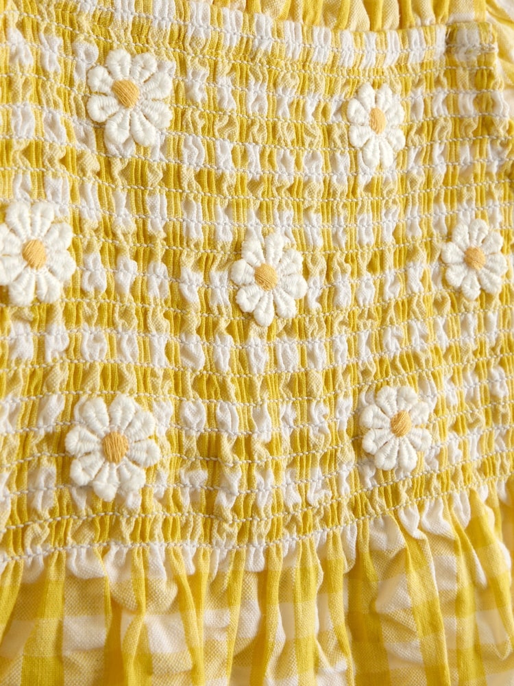 JoJo Maman Bébé Yellow Smocked Dungaree, T-Shirt & Headband Set - Image 8 of 8