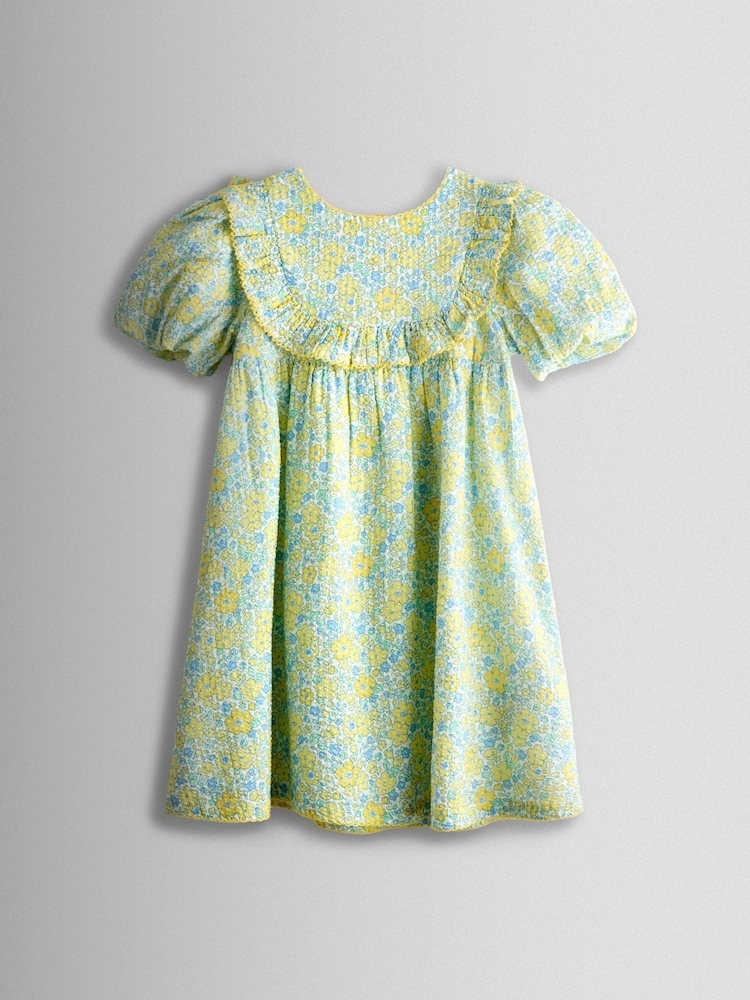 JoJo Maman Bébé Light Yellow Floral Seersucker Puff Sleeve Dress - Image 1 of 3 JoJo Maman Bébé Light Yellow Floral Seersucker Puff Sleeve Dress - Image 1 of 3