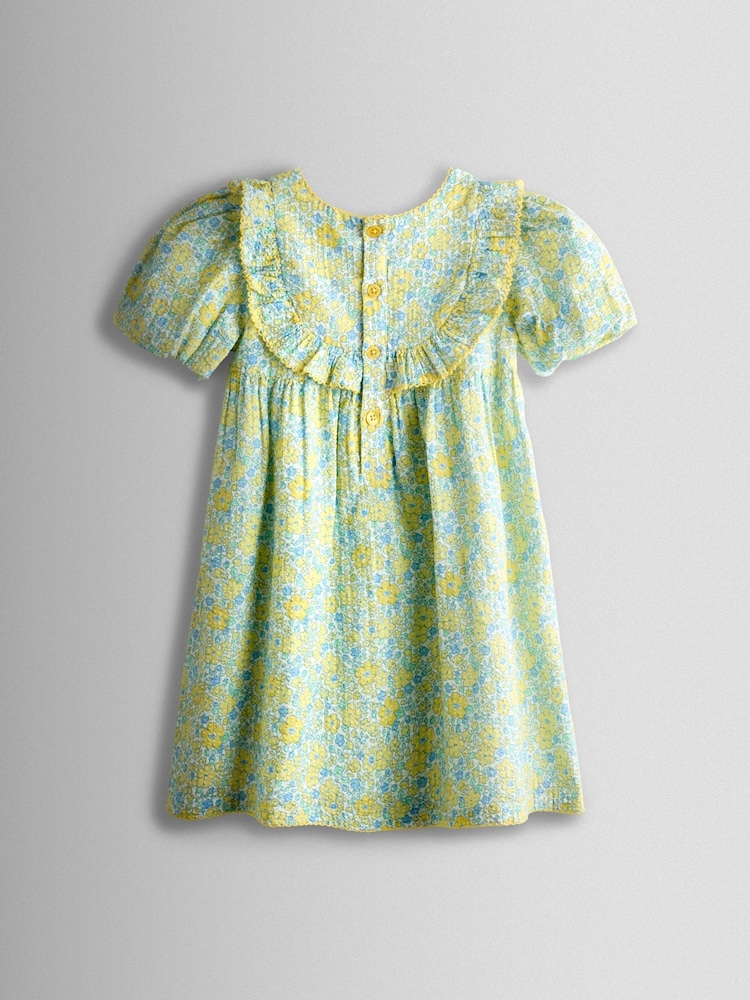 JoJo Maman Bébé Light Yellow Floral Seersucker Puff Sleeve Dress - Image 2 of 3 JoJo Maman Bébé Light Yellow Floral Seersucker Puff Sleeve Dress - Image 2 of 3