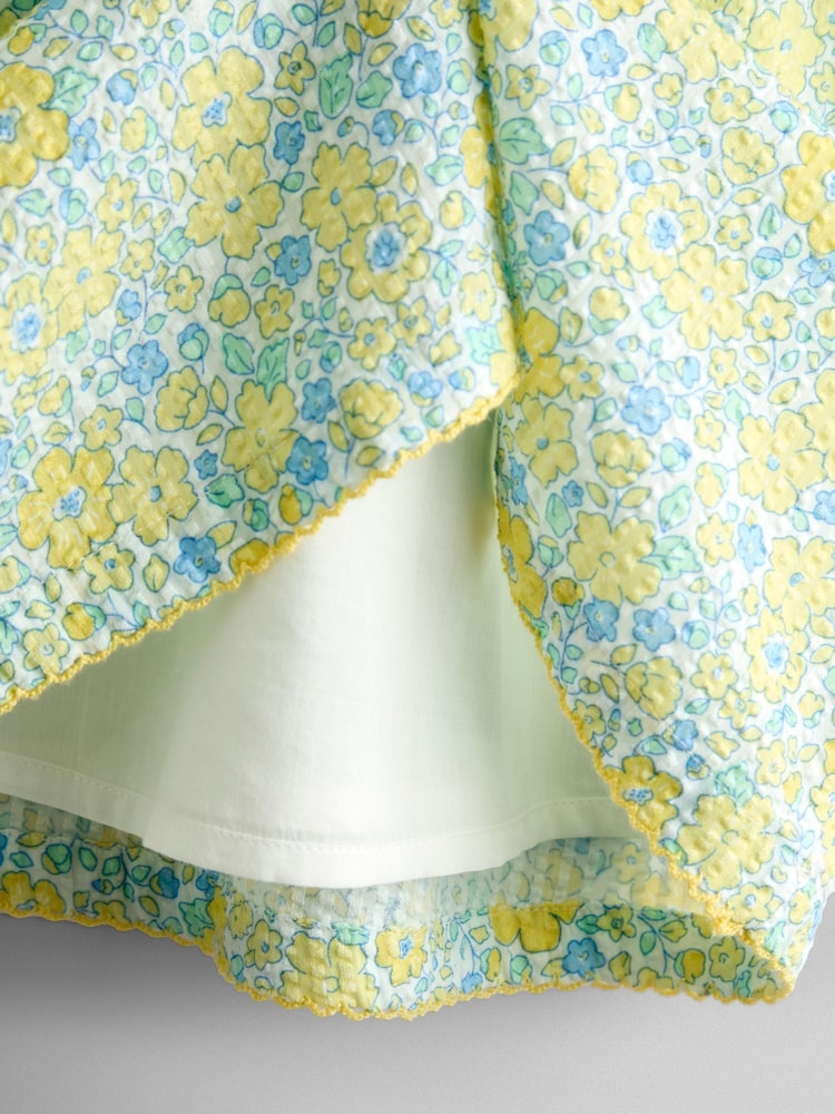 JoJo Maman Bébé Light Yellow Floral Seersucker Puff Sleeve Dress - Image 3 of 3 JoJo Maman Bébé Light Yellow Floral Seersucker Puff Sleeve Dress - Image 3 of 3