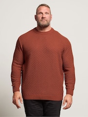 BadRhino Big & Tall Orange Textured Crew Neck Knitted Jumper - Image 1 of 6