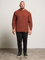 BadRhino Big & Tall Orange Textured Crew Neck Knitted Jumper - Image 2 of 6