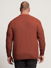 BadRhino Big & Tall Orange Textured Crew Neck Knitted Jumper - Image 3 of 6