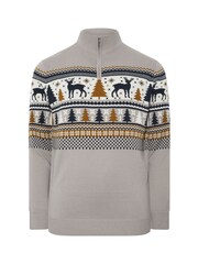 BadRhino Big & Tall Grey Stag Quarter Zip Fairisle Jumper - Image 5 of 6