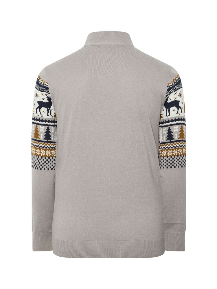 BadRhino Big & Tall Grey Stag Quarter Zip Fairisle Jumper - Image 6 of 6