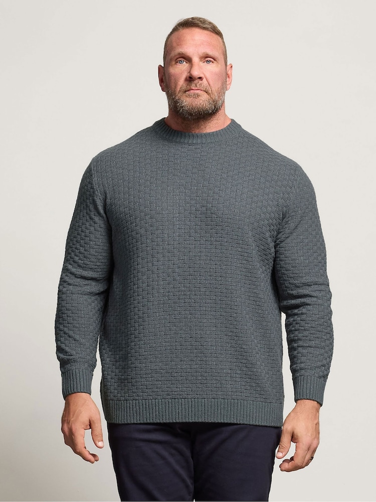 BadRhino Big & Tall Blue Textured Crew Neck Knitted Jumper - Image 1 of 6
