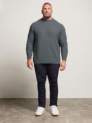 BadRhino Big & Tall Blue Textured Crew Neck Knitted Jumper - Image 2 of 6