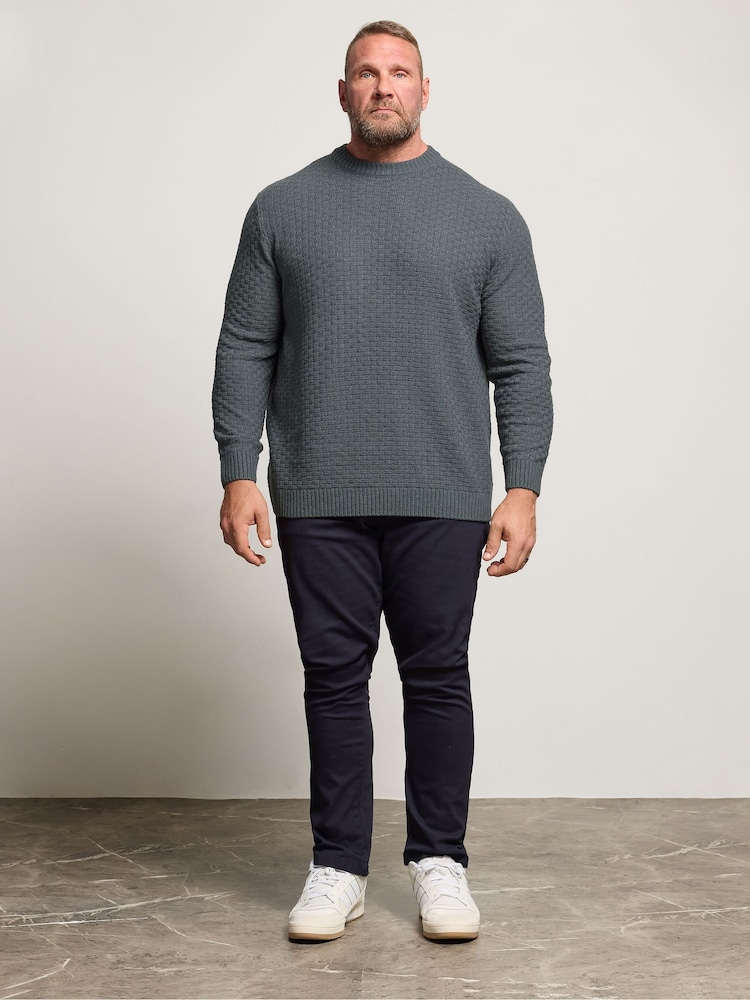BadRhino Big & Tall Blue Textured Crew Neck Knitted Jumper - Image 2 of 6