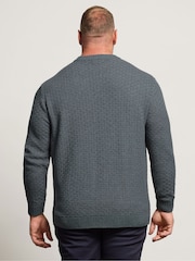 BadRhino Big & Tall Blue Textured Crew Neck Knitted Jumper - Image 3 of 6