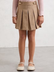 Reiss Brown Molly Puppytooth-Check Pleated Skirt - Image 3 of 4