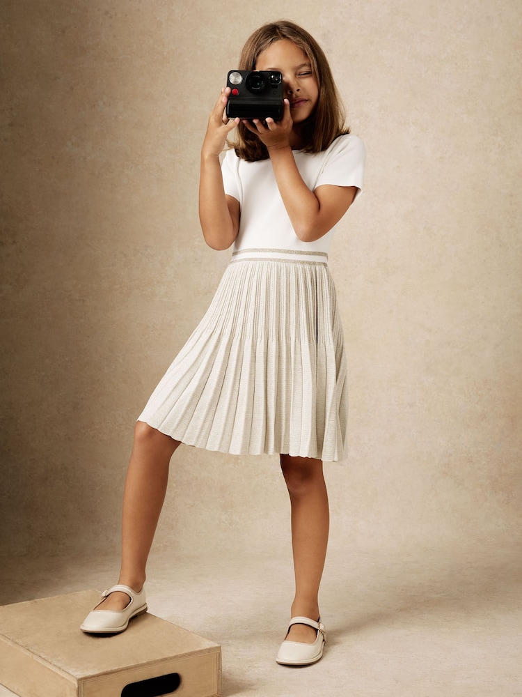 Reiss Ivory Zoe Metallic-Knit Pleated Dress - Image 1 of 6 Reiss Ivory Zoe Metallic-Knit Pleated Dress - Image 1 of 6