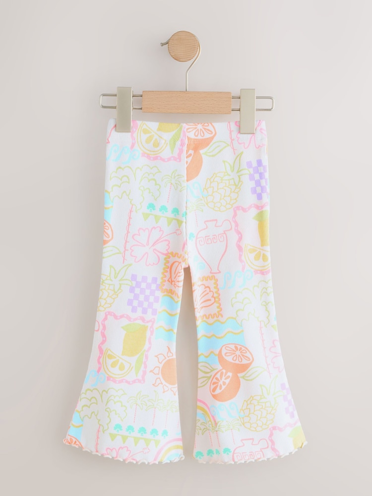 Ecru Rainbow Ribbed Flare Leggings (3mths-7yrs) - Image 2 of 4