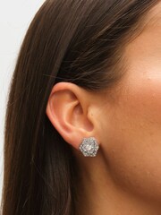 Mood Silver Tone Floral Crystal Stud Hoop Earrings Pack of 3 - Image 3 of 4