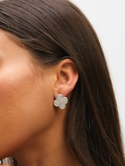 Mood Silver Plated Pave Crystal Statement Clover Stud Earrings - Image 1 of 3