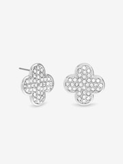 Mood Silver Plated Pave Crystal Statement Clover Stud Earrings - Image 3 of 3
