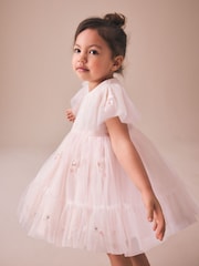 Pastel Pink Embroidered Mesh Occasion Dress (3mths-8yrs) - Image 2 of 4