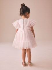 Pastel Pink Embroidered Mesh Occasion Dress (3mths-8yrs) - Image 3 of 4