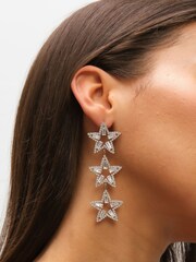 Mood Silver Tone Crystal Triple Star Statement Drop Earrings - Image 4 of 5
