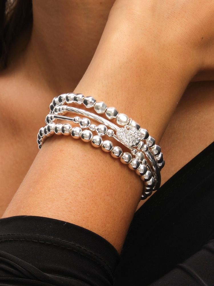 Mood Gold Tone Crystal Heart Multipack Stretch Bracelets Pack of 4 - Image 3 of 3
