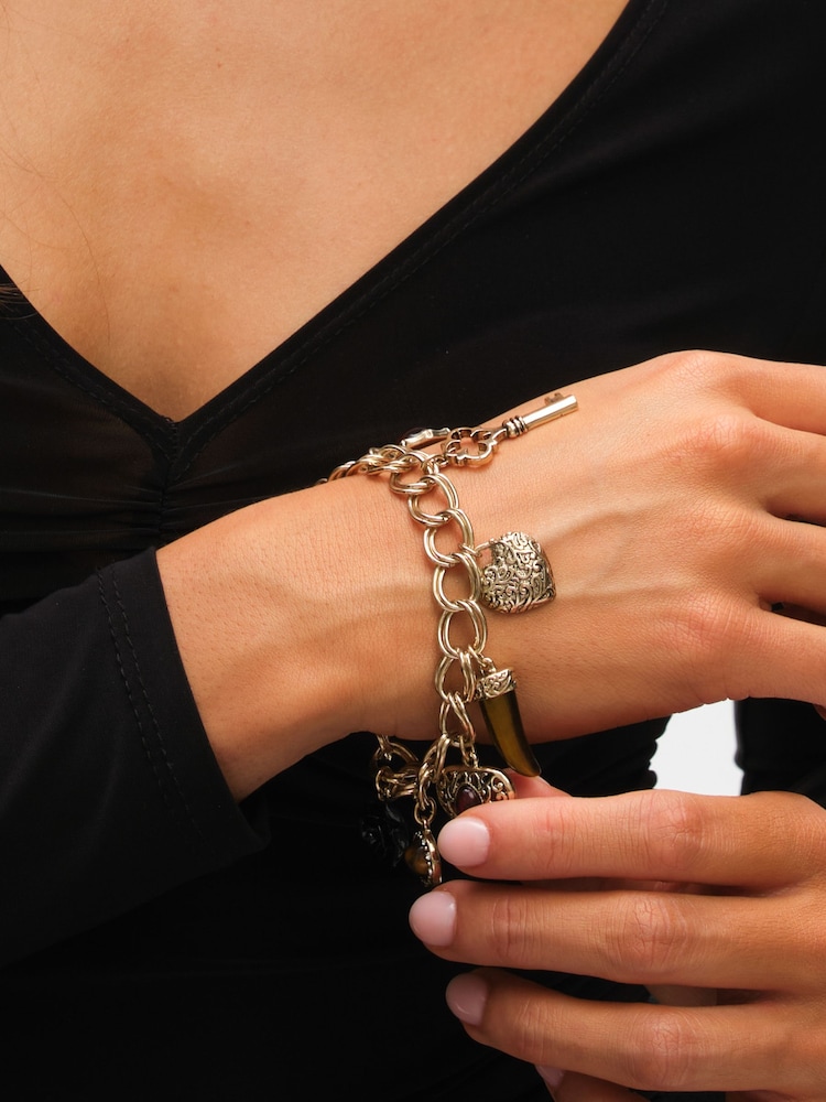 Mood Gold Tone Polished Burgundy Heart Charm Bracelet - Image 2 of 2 Mood Gold Tone Polished Burgundy Heart Charm Bracelet - Image 2 of 2