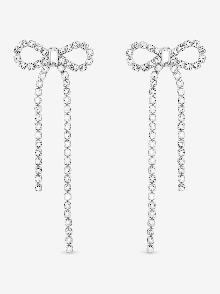 Mood Silver Tone Crystal Bow Statement Earrings - Image 1 of 3 Mood Silver Tone Crystal Bow Statement Earrings - Image 1 of 3